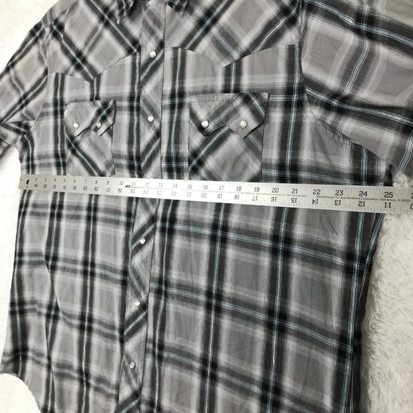 Wranglers Mens Shirt Western Plaid Pearl Snap Gray Long Sleeve Pockets XL - Picture 5 of 11